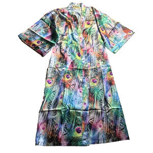 Oriental Village Silk Collection Rainbow Multi Kimono Robe Peacock Print Size OS